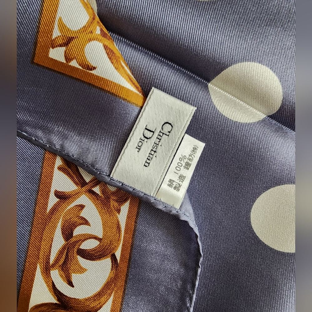 Auth Dior Floral Baroque And Polka Dot Silk Scarf - Picture 5 of 9